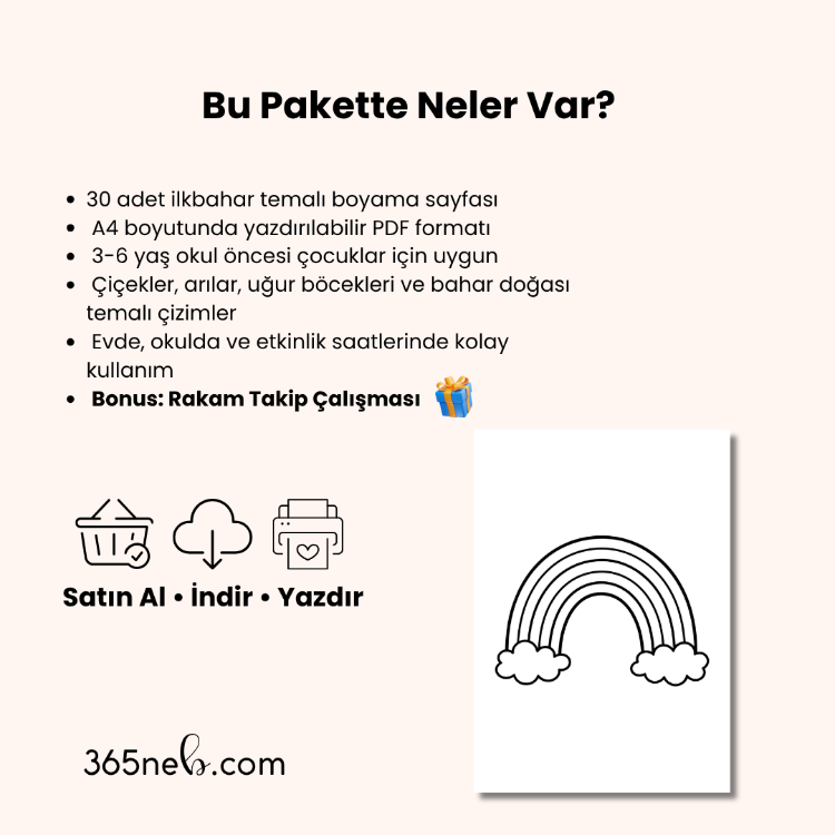 İlkbahar Boyama Sayfaları | 30 Sayfalık Okul Öncesi Yazdırılabilir PDF Etkinlik Seti