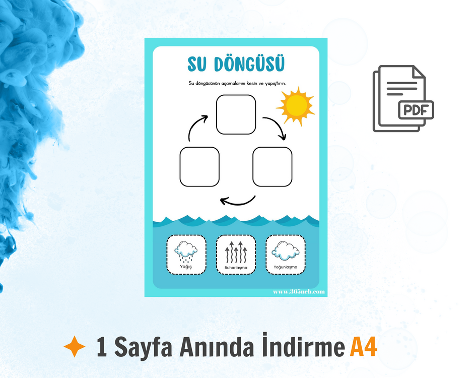 Yağmur Döngüsü Etkinliği | Su Yaşam Döngüsü |Okul Öncesi Yazdırılabilir Etkinlik