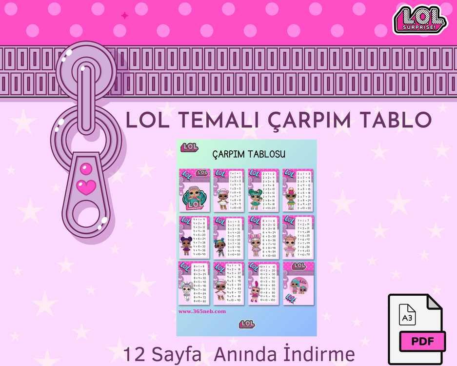 Çocuklar İçin LOL Temalı Yazdırılabilir Çarpım Tablosu |Evde Eğitim Kaynağı|