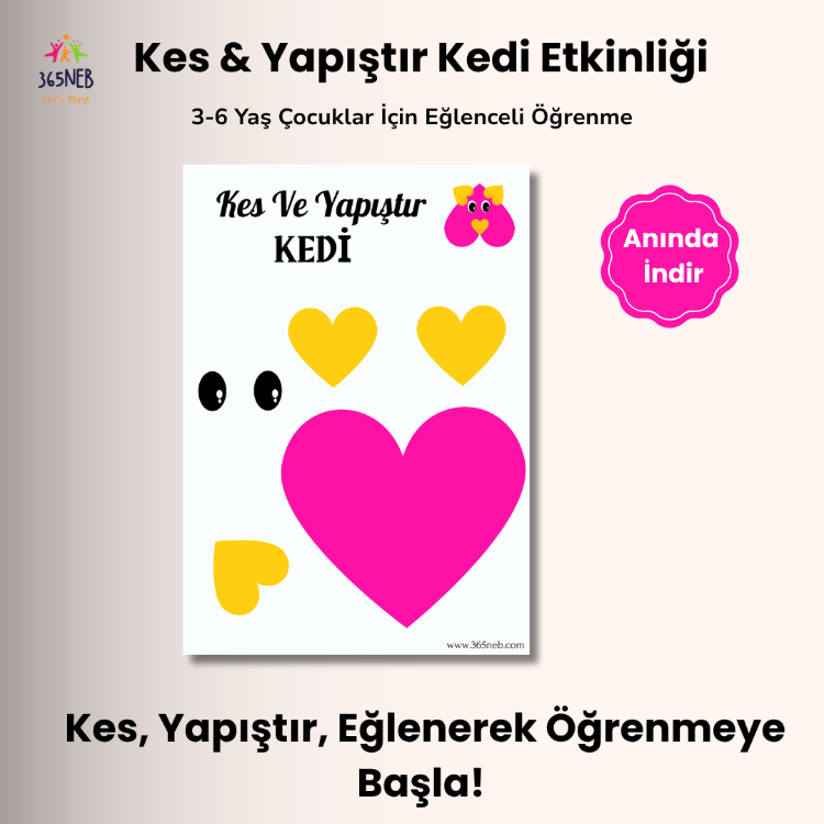 Kes & Yapıştır Kedi Etkinliği (3-6 Yaş) | Yazdırılabilir PDF