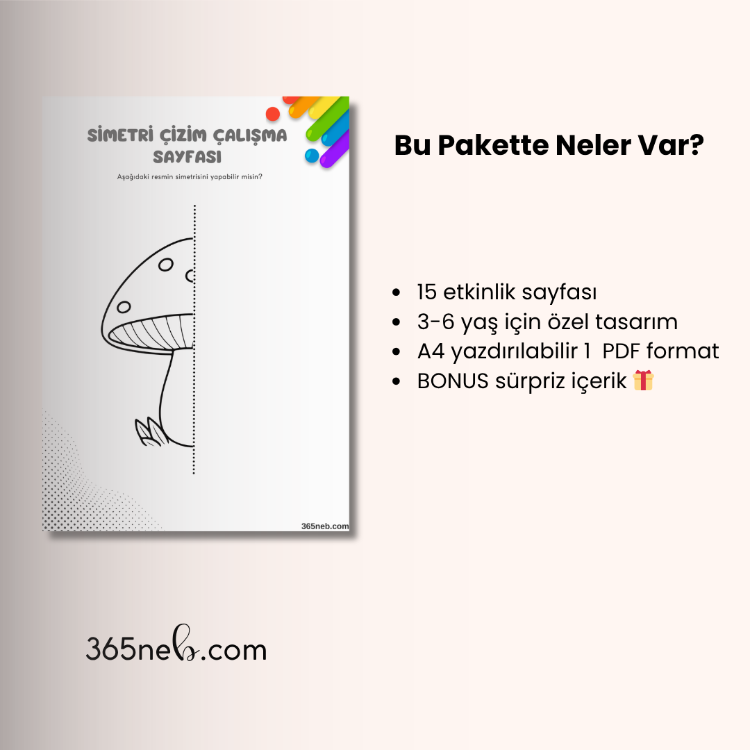 Simetri Çizim Etkinlikleri | 15 Sayfa Eğitici PDF | Okul Öncesi (3–6 Yaş)