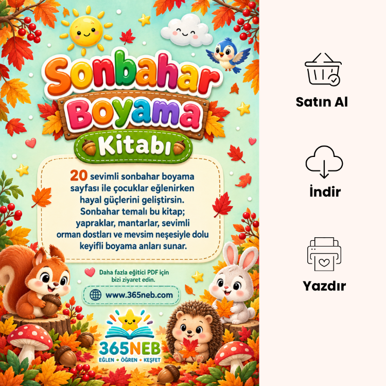Sincap Puki ile Sonbahar Boyama Macerası | 4+Yaş | 20+ Sayfa PDF