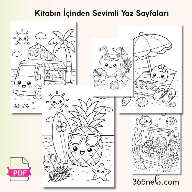 Yaz Tatili Boyama Kitabı | A4 Yazdırılabilir PDF