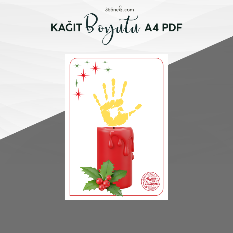 El İzi Mum Etkinliği | Yeni Yıl & Noel Temalı Çocuk Aktivite Şablonu (PDF)