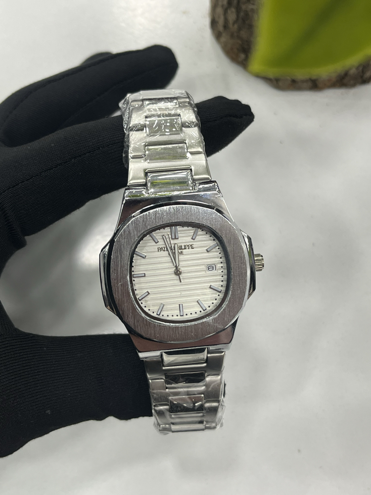 Nautilus Special Edition - Siyah Bezel Beyaz Kadran Çelik Saat + Cüzdan Hediye 