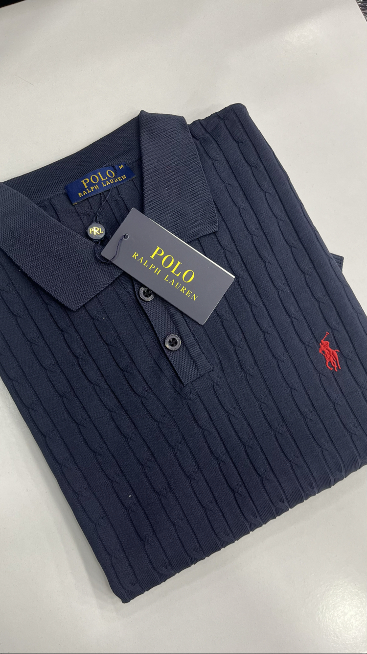 Ralph Lauren Premium Örgü Polo Yaka Tişört - Lacivert
