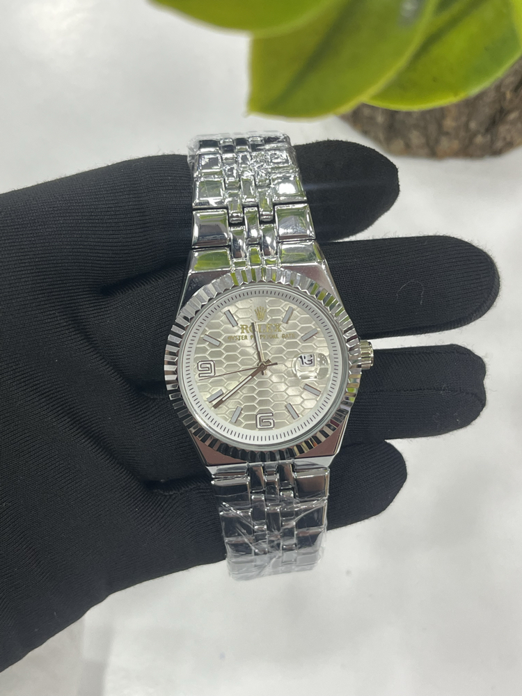 Datejust Fluted Bezel - Beyaz Petek Kadran Gümüş Çelik Saat + Cüzdan Hediye 