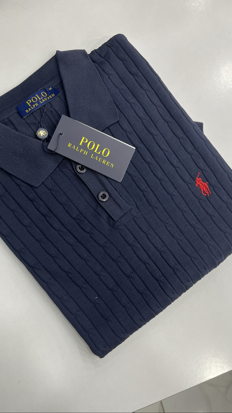 Ralph Lauren Premium Örgü Polo Yaka Tişört - Lacivert
