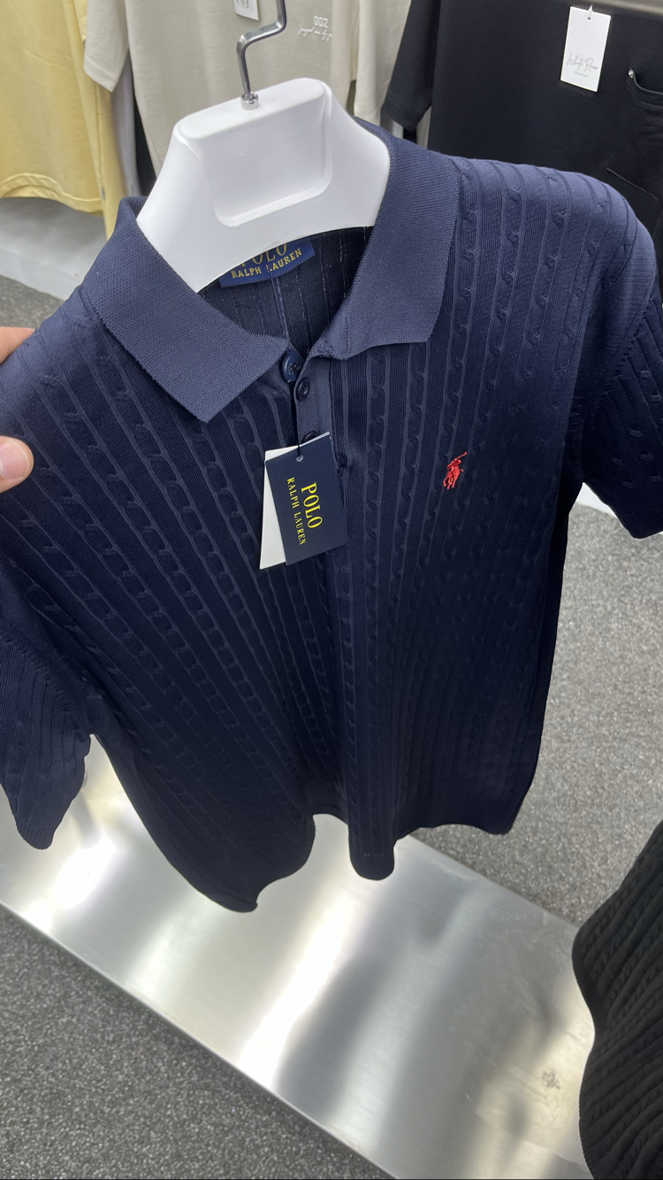 Ralph Lauren Premium Örgü Polo Yaka Tişört - Lacivert