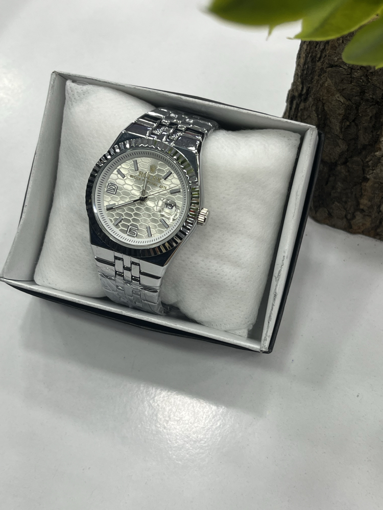 Datejust Fluted Bezel - Beyaz Petek Kadran Gümüş Çelik Saat + Cüzdan Hediye 