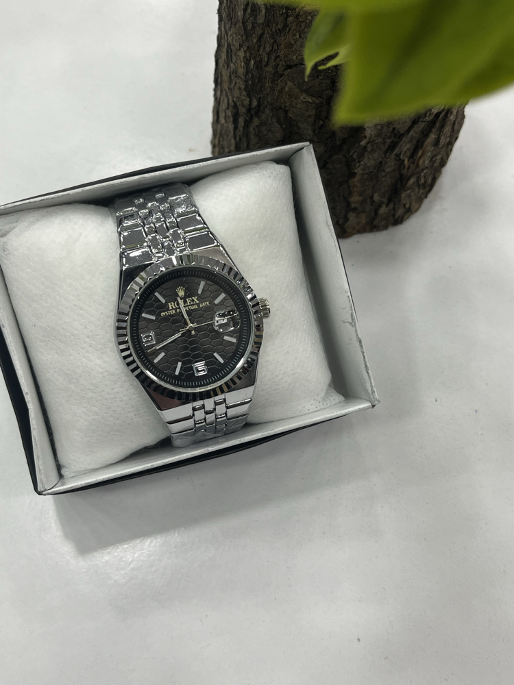 Datejust Fluted Bezel - Özel Siyah Dokulu Kadran Çelik Saat + Cüzdan Hediye 