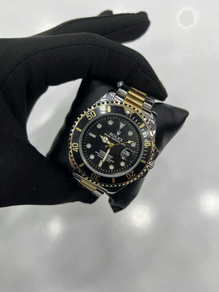 Premium Submariner Çelik Gold Erkek Kol Saati - Siyah Kadran