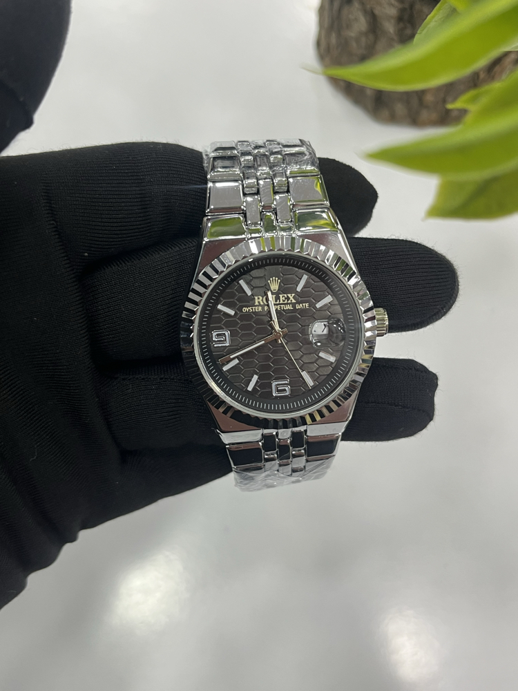 Datejust Fluted Bezel - Özel Siyah Dokulu Kadran Çelik Saat + Cüzdan Hediye 