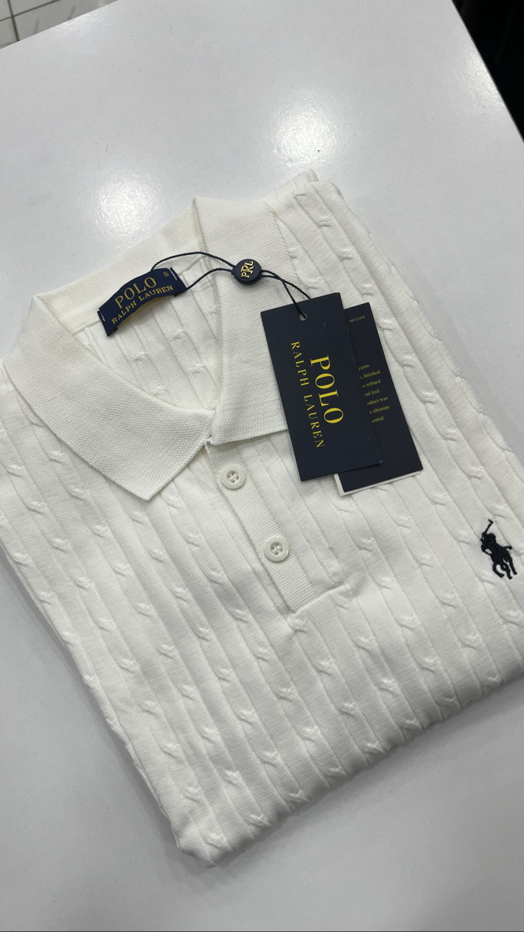 Ralph Lauren Premium Örgü Polo Yaka Tişört - Beyaz