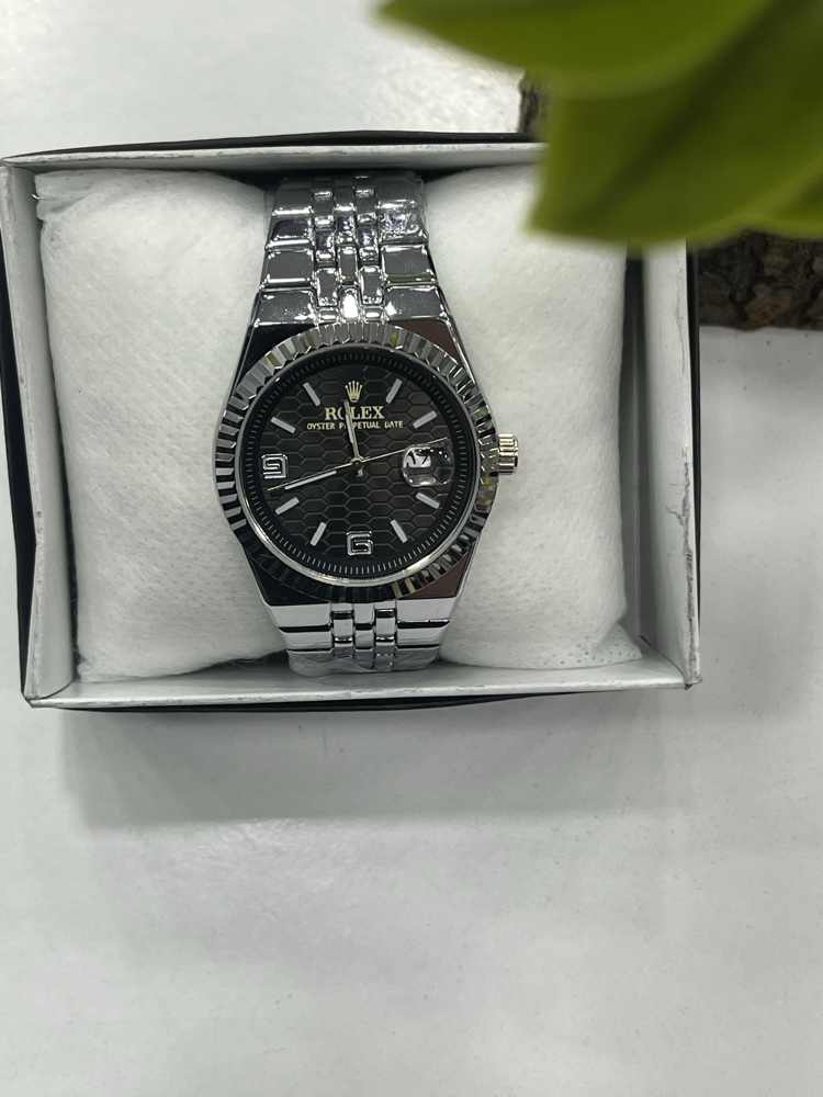 Datejust Fluted Bezel - Özel Siyah Dokulu Kadran Çelik Saat + Cüzdan Hediye 