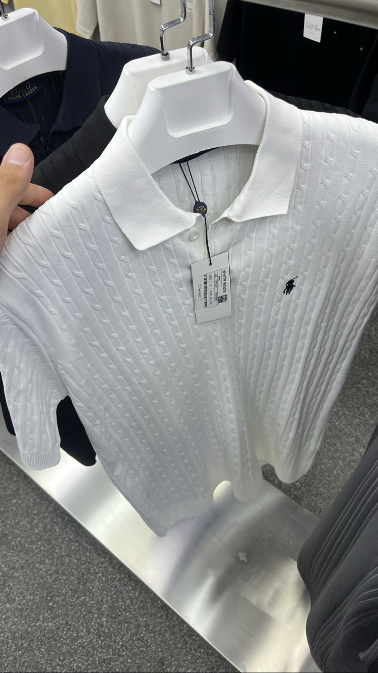 Ralph Lauren Premium Örgü Polo Yaka Tişört - Beyaz