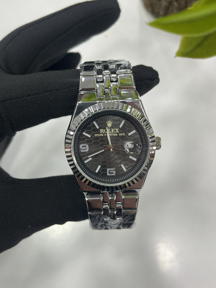 Datejust Fluted Bezel - Özel Siyah Dokulu Kadran Çelik Saat + Cüzdan Hediye 