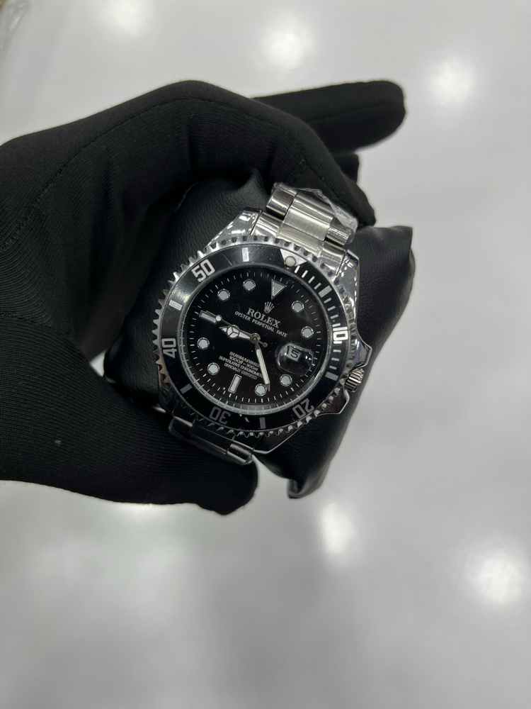 Submariner Serisi siyah  - Gümüş Renk Çelik Kordon Erkek Kol Saati