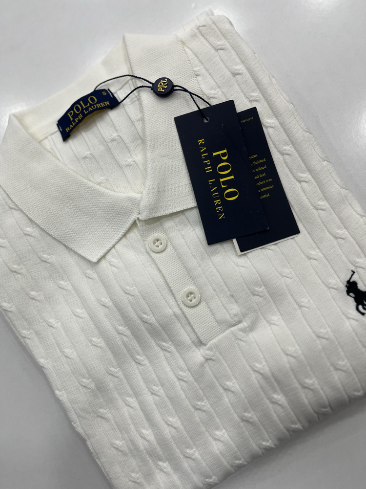 Ralph Lauren Premium Örgü Polo Yaka Tişört - Beyaz