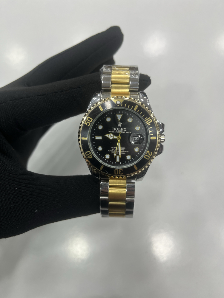 Premium Submariner Çelik Gold Erkek Kol Saati - Siyah Kadran