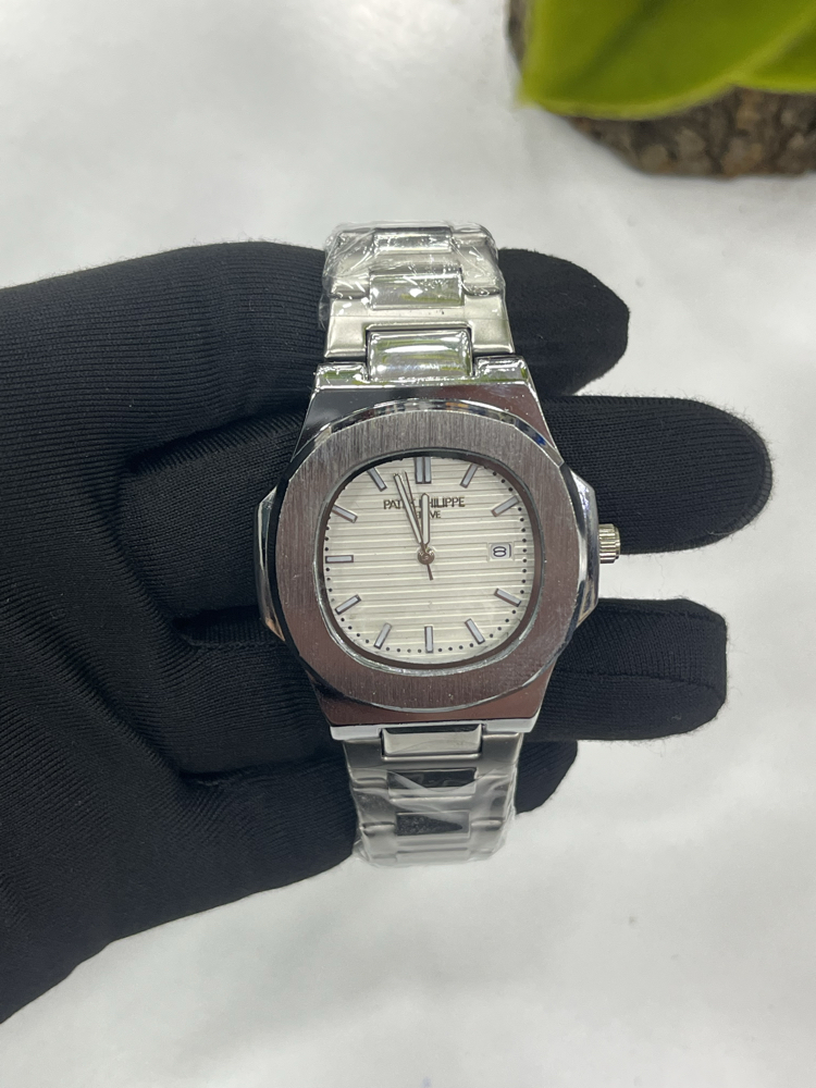 Nautilus Special Edition - Siyah Bezel Beyaz Kadran Çelik Saat + Cüzdan Hediye 