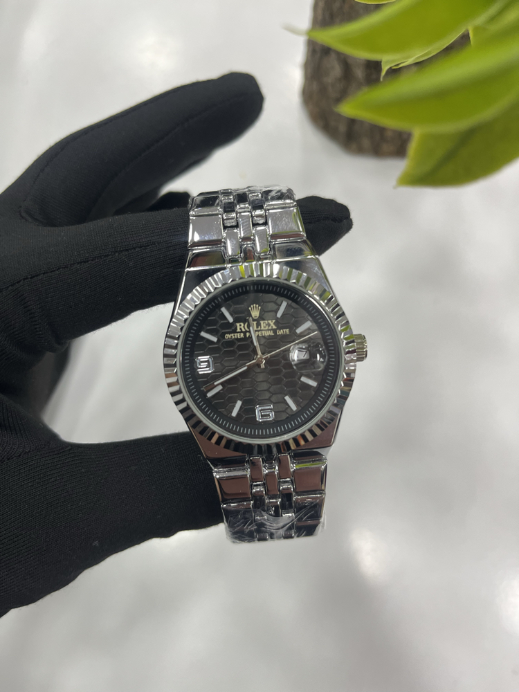 Datejust Fluted Bezel - Özel Siyah Dokulu Kadran Çelik Saat + Cüzdan Hediye 