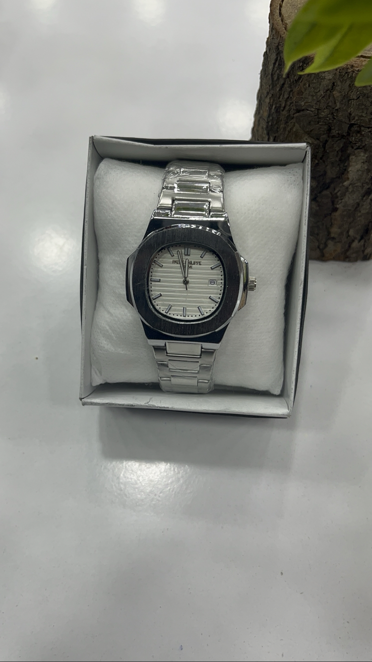 Nautilus Special Edition - Siyah Bezel Beyaz Kadran Çelik Saat + Cüzdan Hediye 