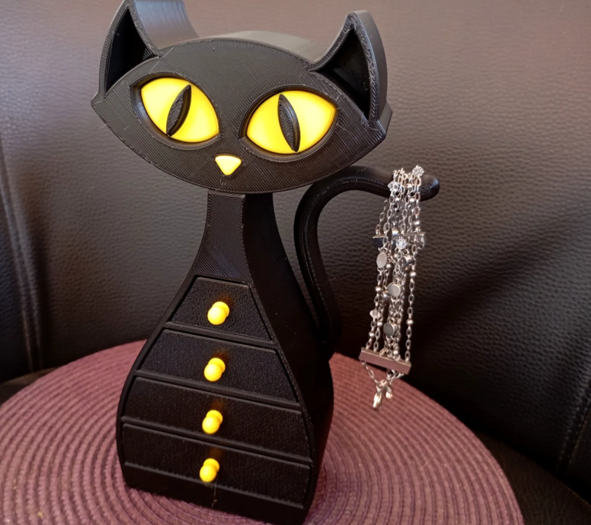 Dekoratif Kedi Figürlü Takı Ve Mücevher Organizeri - Çekmeceli Masa Üstü Aksesuar Kutusu 3D