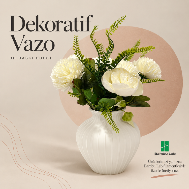 Beyaz Burgulu Dekoratif Vazo | Jade White 3D Baskı