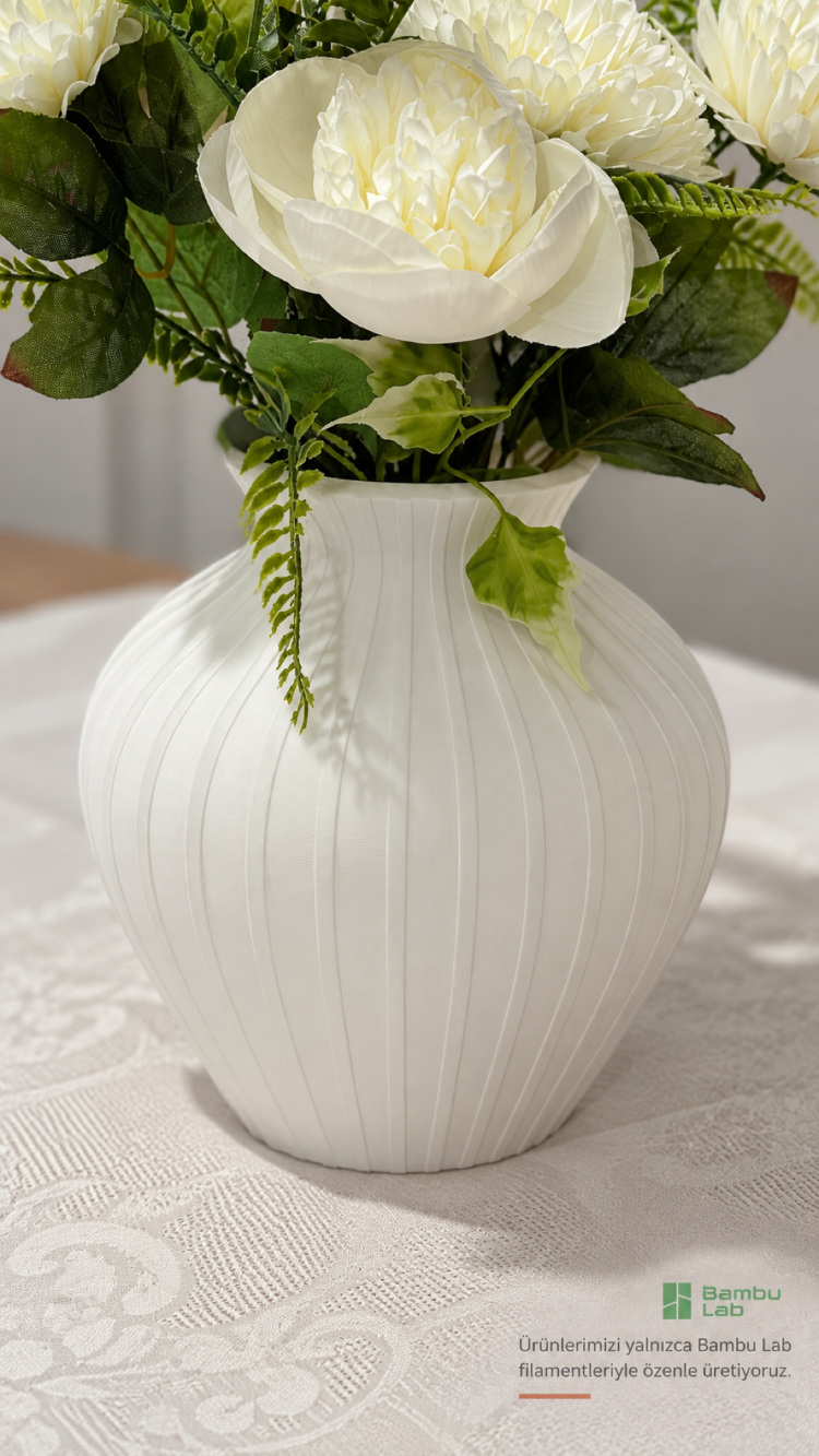 Beyaz Burgulu Dekoratif Vazo | Jade White 3D Baskı