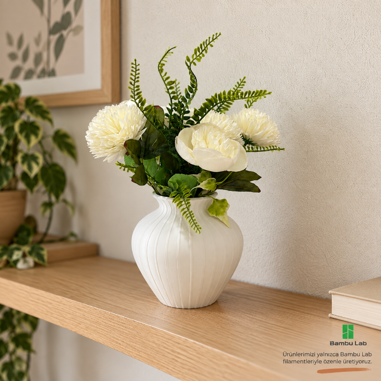 Beyaz Burgulu Dekoratif Vazo | Jade White 3D Baskı