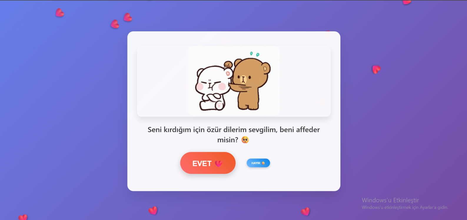 Sevgiliye Özel Barışma Web Sayfası