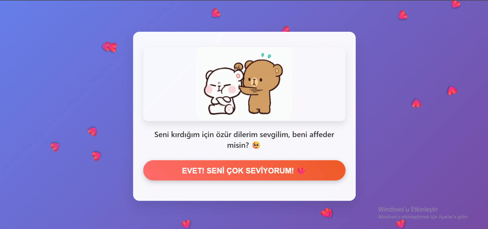 Sevgiliye Özel Barışma Web Sayfası