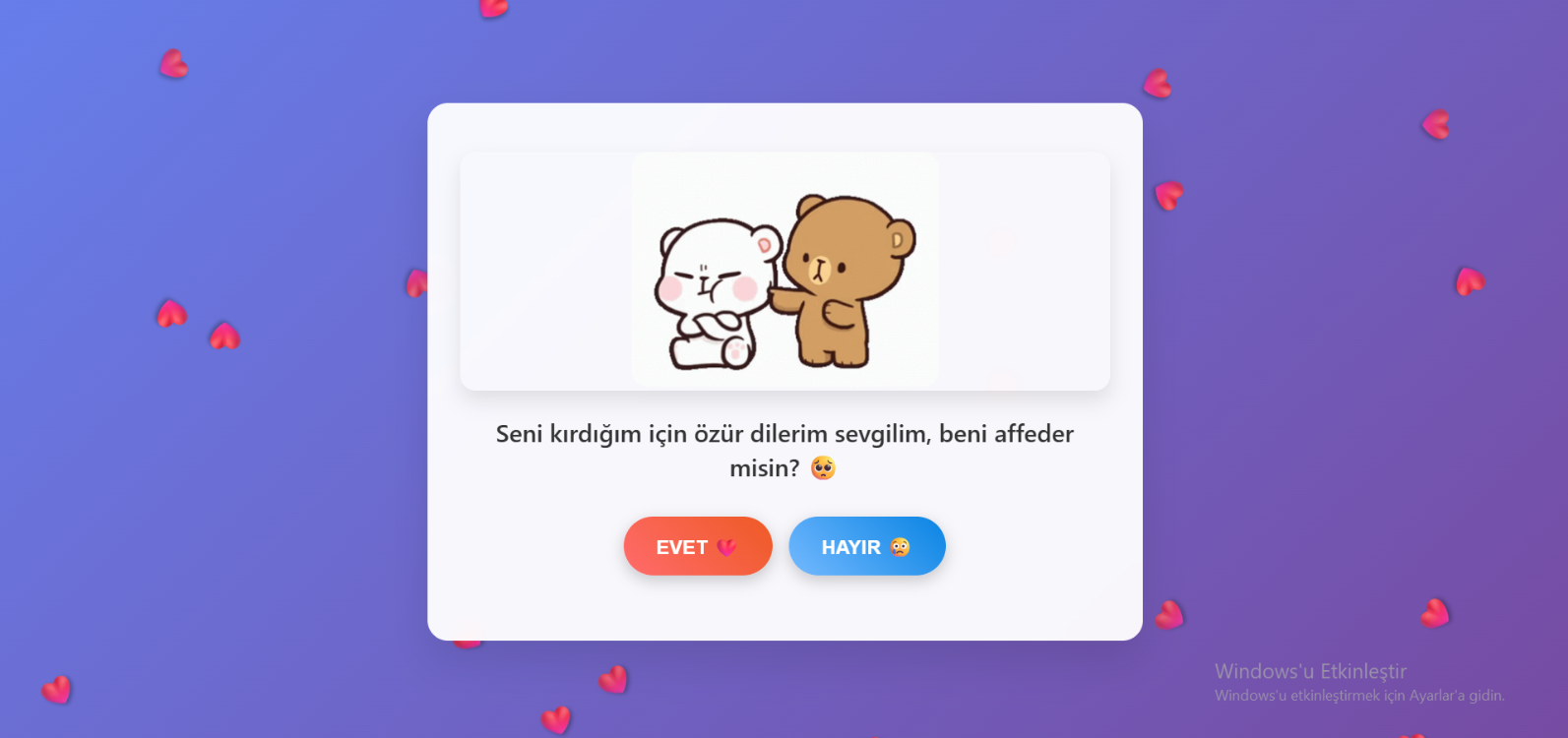 Sevgiliye Özel Barışma Web Sayfası