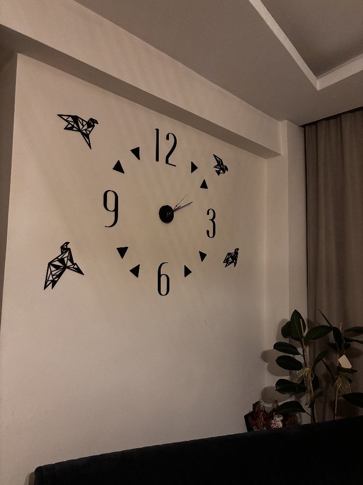 Origami Kuş Detaylı Geometrik 3D Dekoratif Duvar Saati