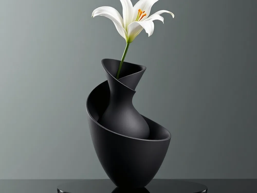Modern Siyah Spiral Vazo – Dekoratif & Şık Tasarım