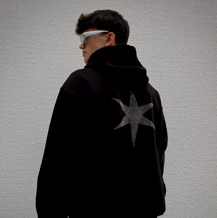Motive 2m Romantik Taşlı Oversize Siyah Sweatshirt