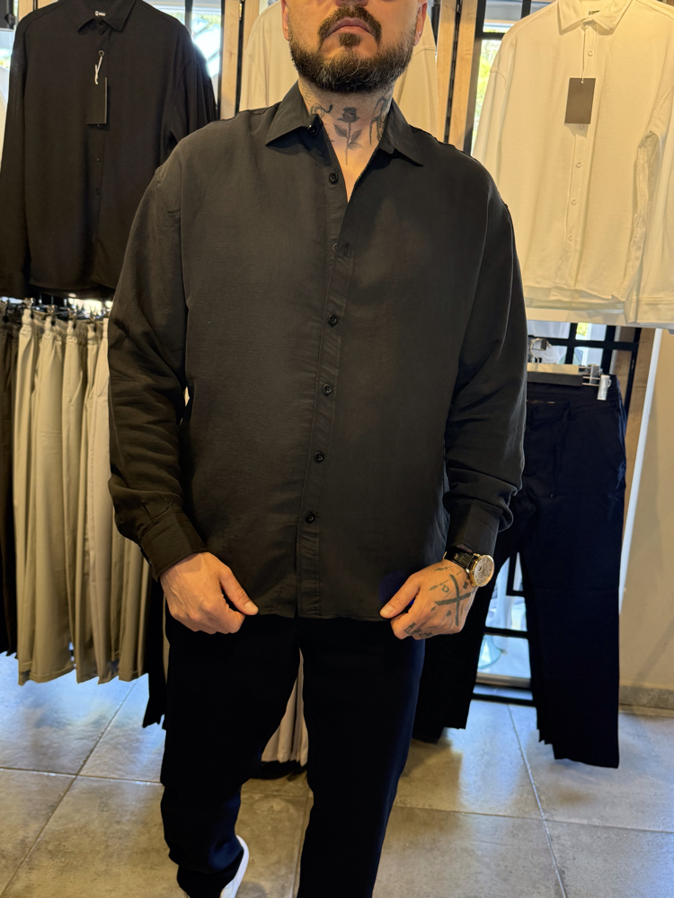 Modal Kumaş Rahat kalıp Gömlek Siyah 