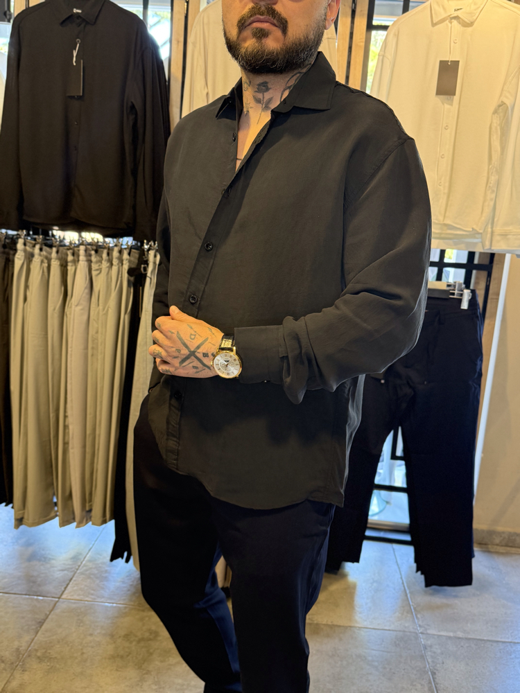 Modal Kumaş Rahat kalıp Gömlek Siyah 