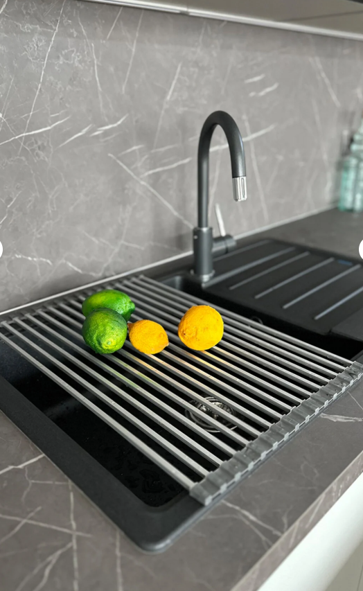  Lavabo Üstü Katlanabilen Nihale Bulaşıklık Paslanmaz Aluminyum - Gri