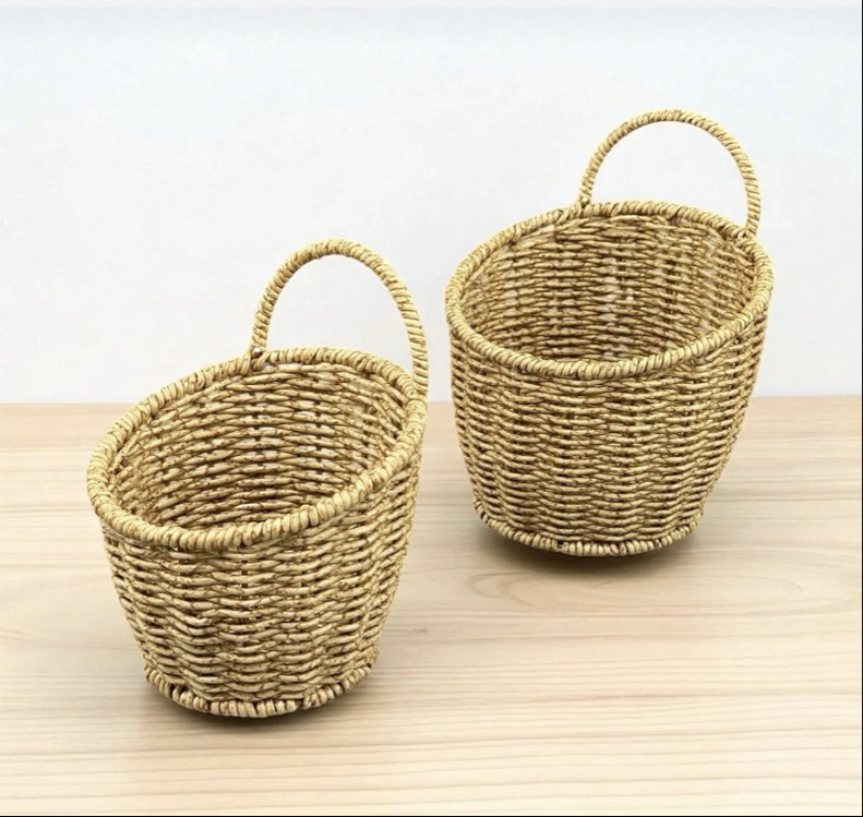 2li Hasır Rattan Kulplu Sepet