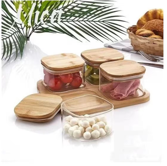 Mien M002 Bambu Kapaklı Cam Kahvaltılık 4 Lü