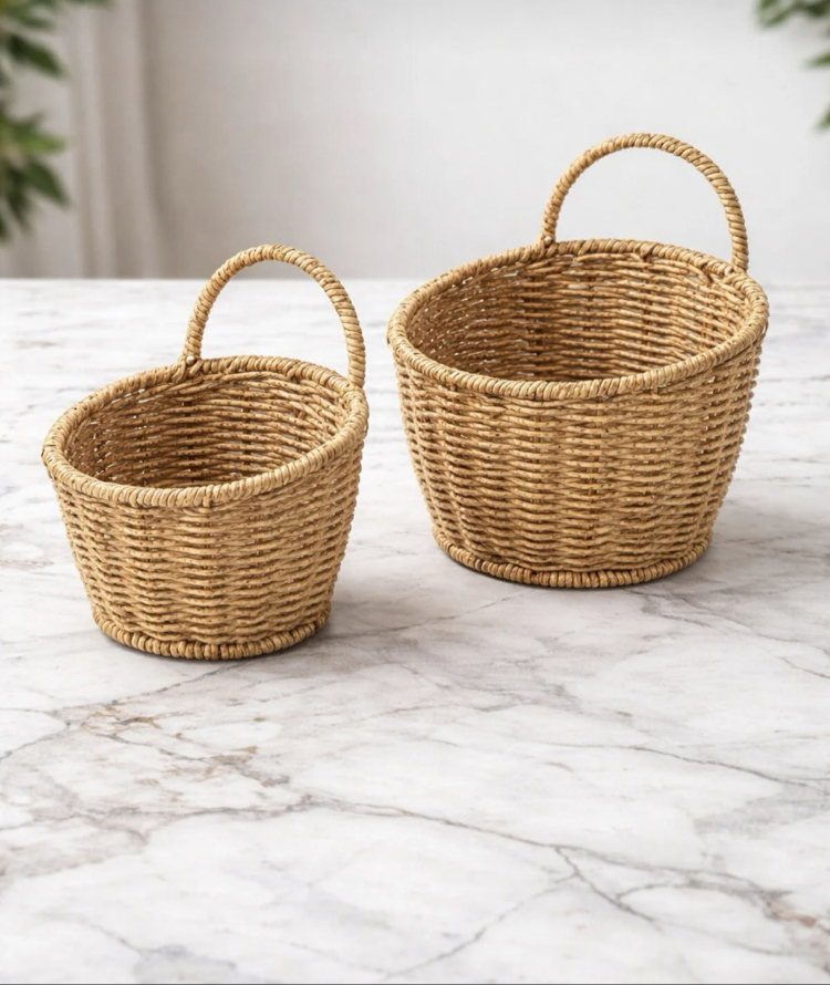 2li Hasır Rattan Kulplu Sepet