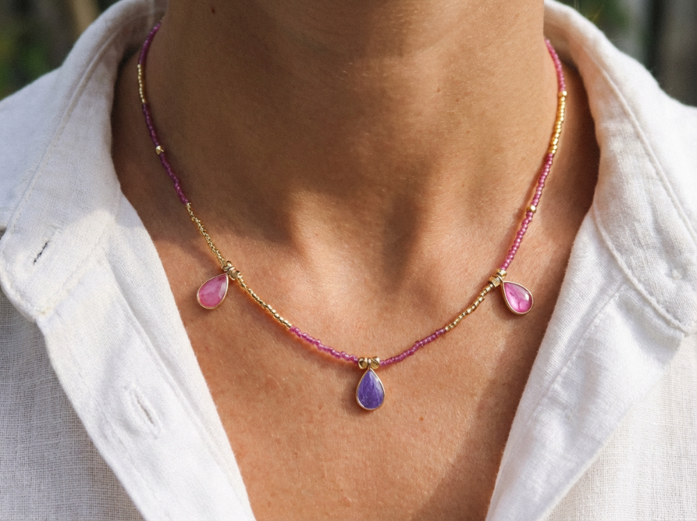 Handmade Pembe Boncuk Tasarım Kolye