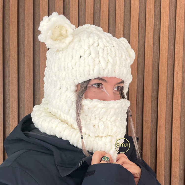 Krem Kulaklı Balaclava
