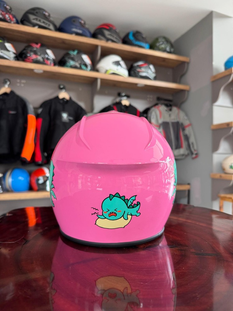 Dinozor Temalı Pembe Çocuk Yarım Kask