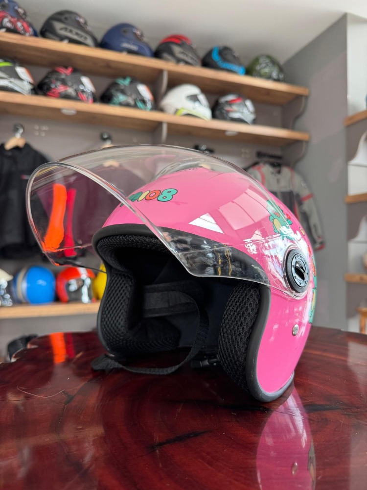 Dinozor Temalı Pembe Çocuk Yarım Kask