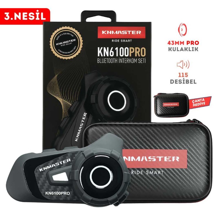 Knmaster KN6100 PRO Motosiklet Kask İnterkom Seti-Karbon Siyah