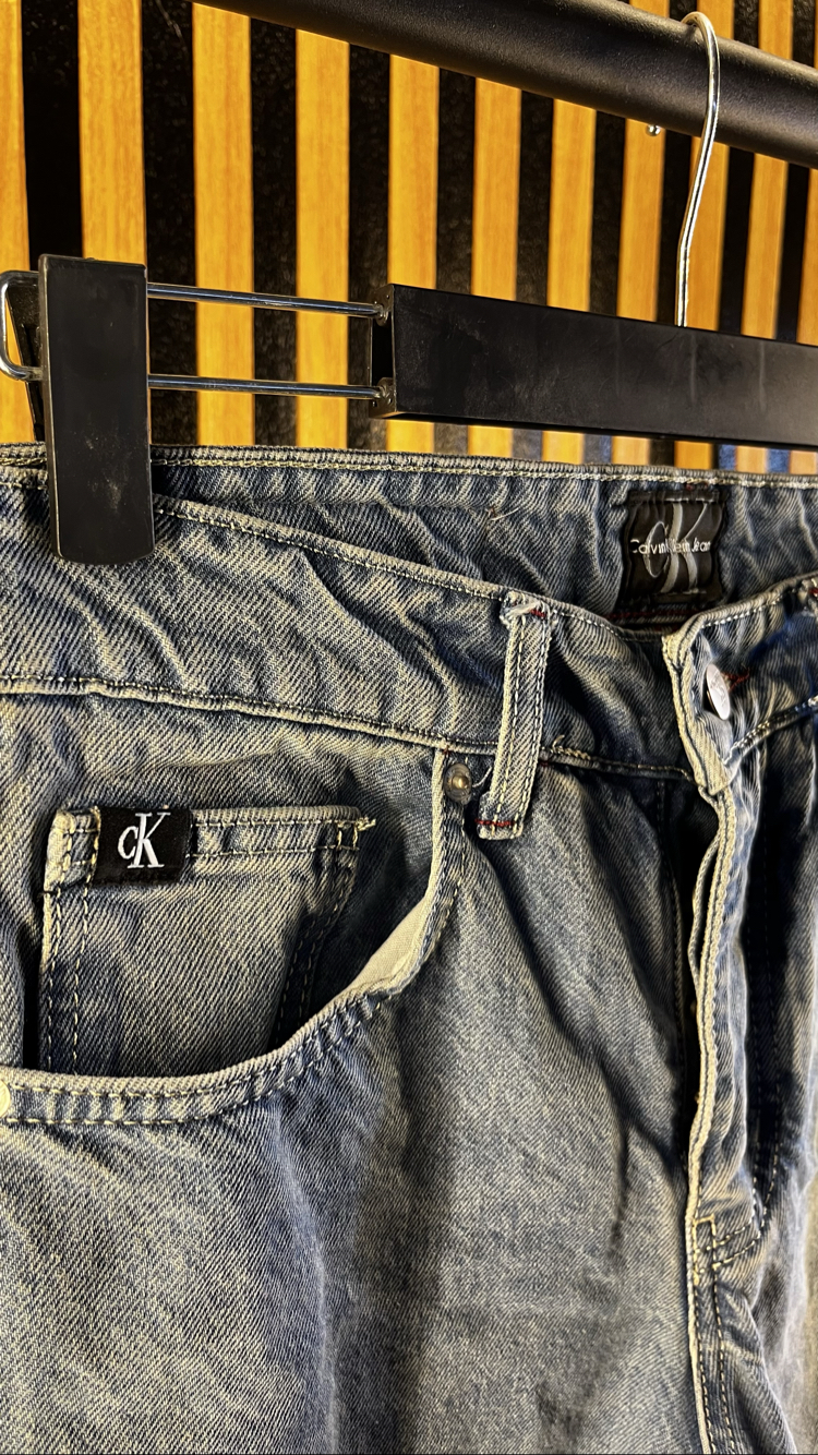 C*LVİN K*LEİN PREMİUM BAGGY KOT PANTOLON TAŞLAMALI MAVİ 
