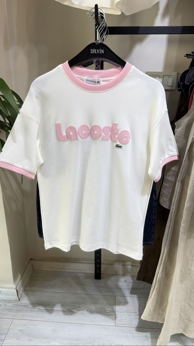 Logolu yazı baskı tişört pembe